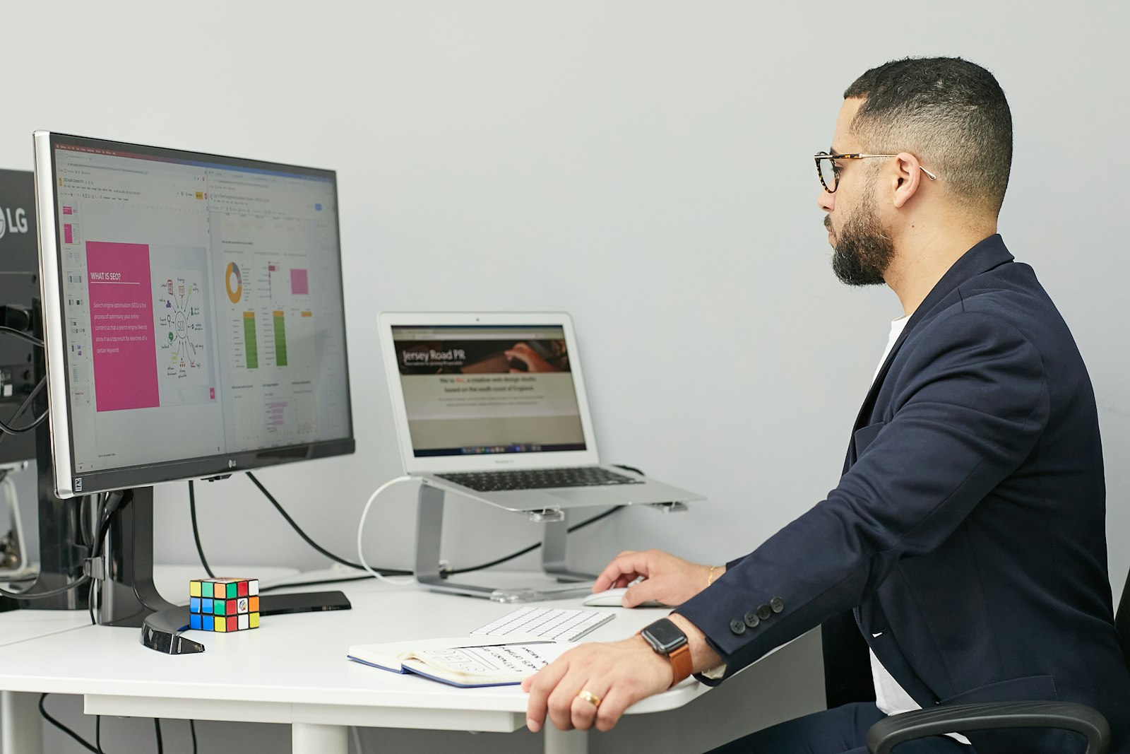 Analyst reviewing information on a structured dashboard